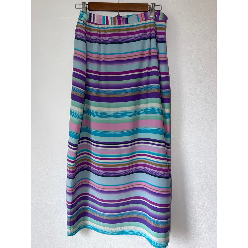Chadwick’s Blue Purple Striped Zip Button Closure Maxi Skirt Silk Size 12 Y2K
